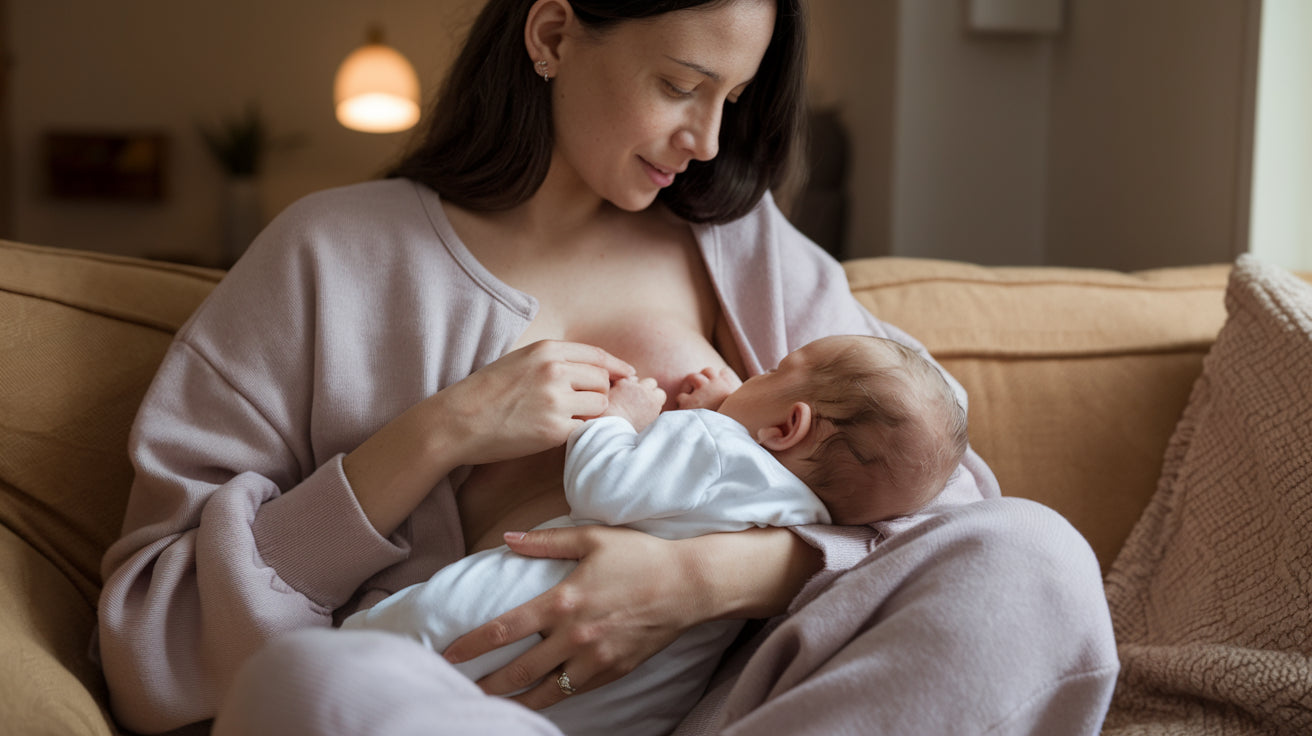 Mother calmly breastfeeding her baby